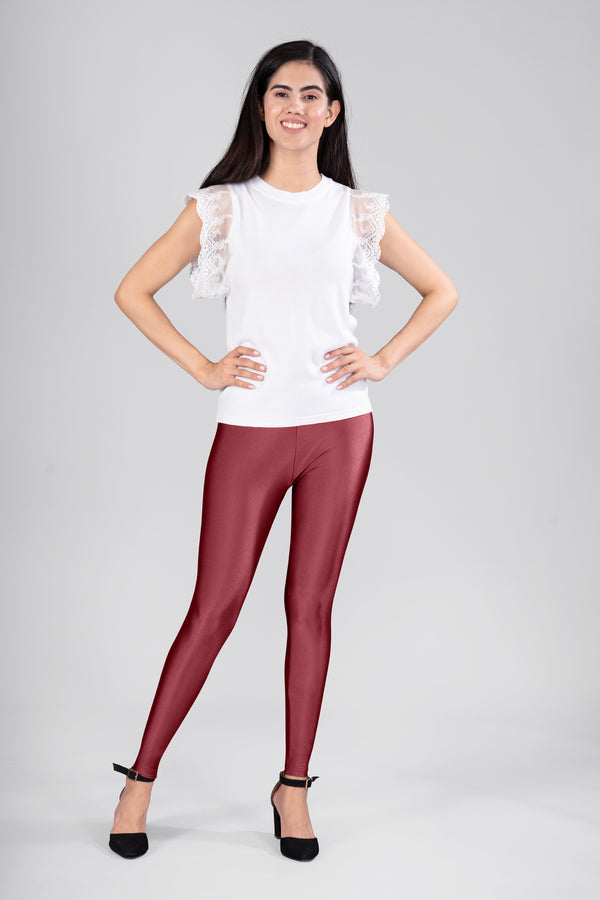 Wine Shimmer Ankle Length Leggings