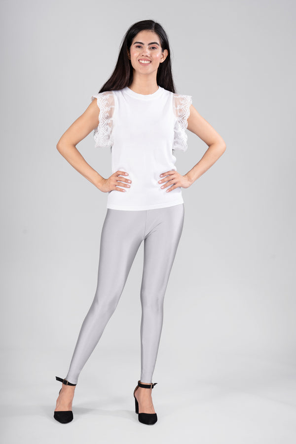 White Shimmer Ankle Length Leggings