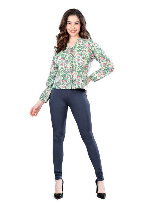 Navy Cotton Spandex Churidar Length Leggings