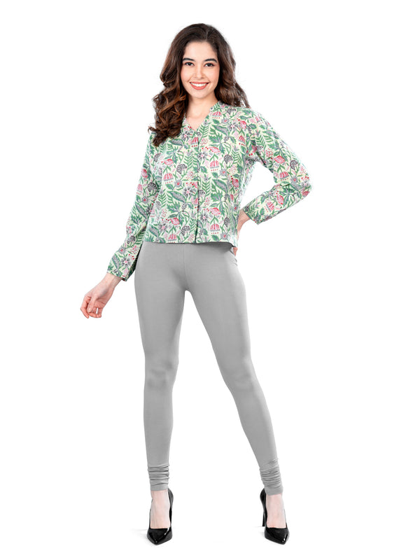 Grey Cotton Spandex Churidar Length Leggings