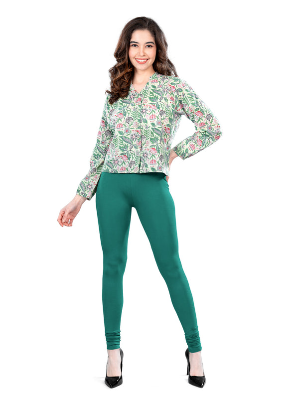 Peacock Green Cotton Spandex Churidar Length Leggings