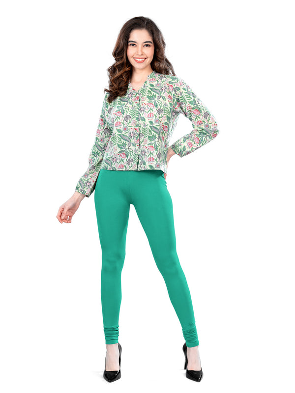 New N Green Cotton Spandex Churidar Length Leggings